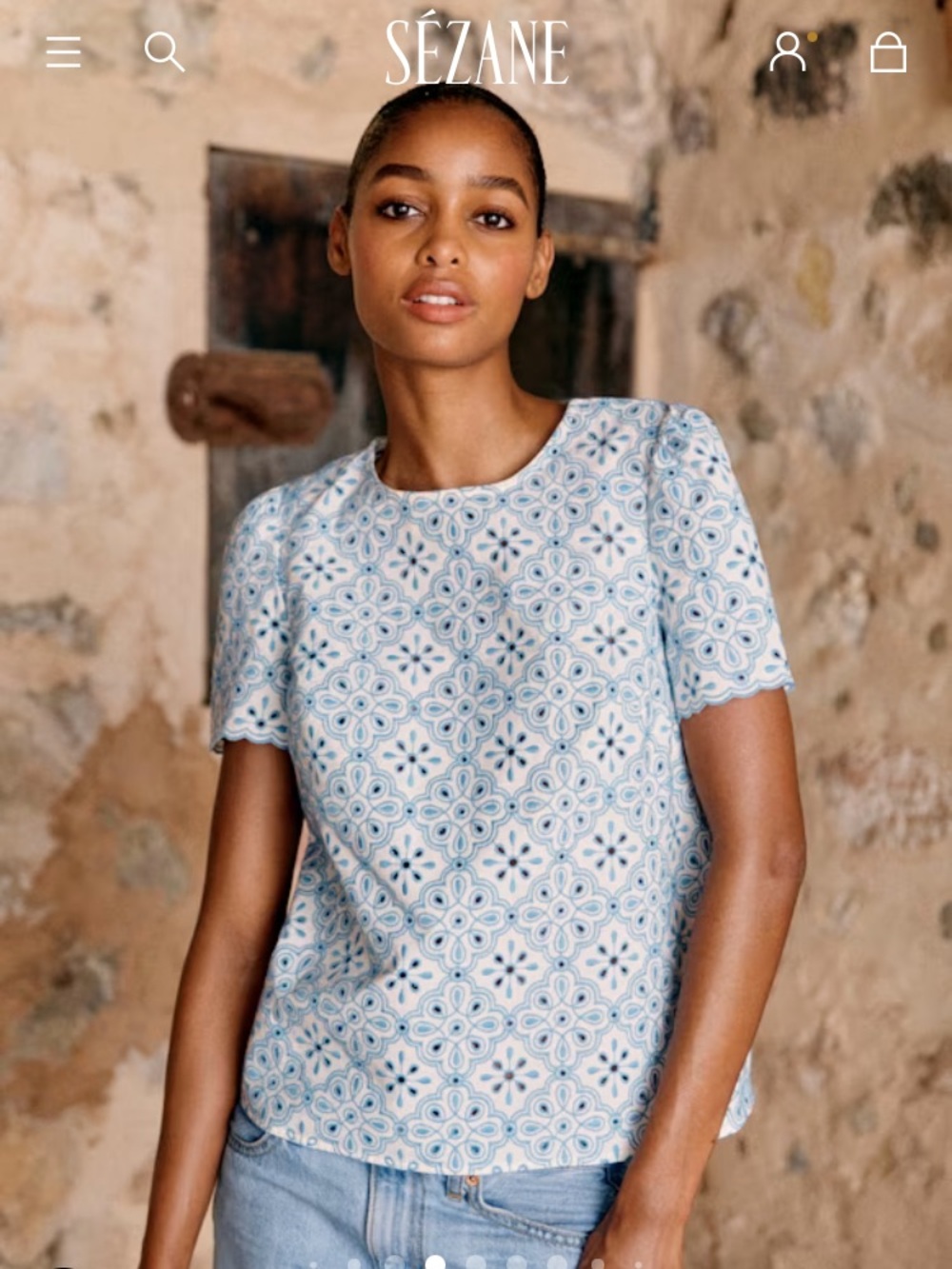 Sezane Annabelle Blouse Ecru Vintage Blue